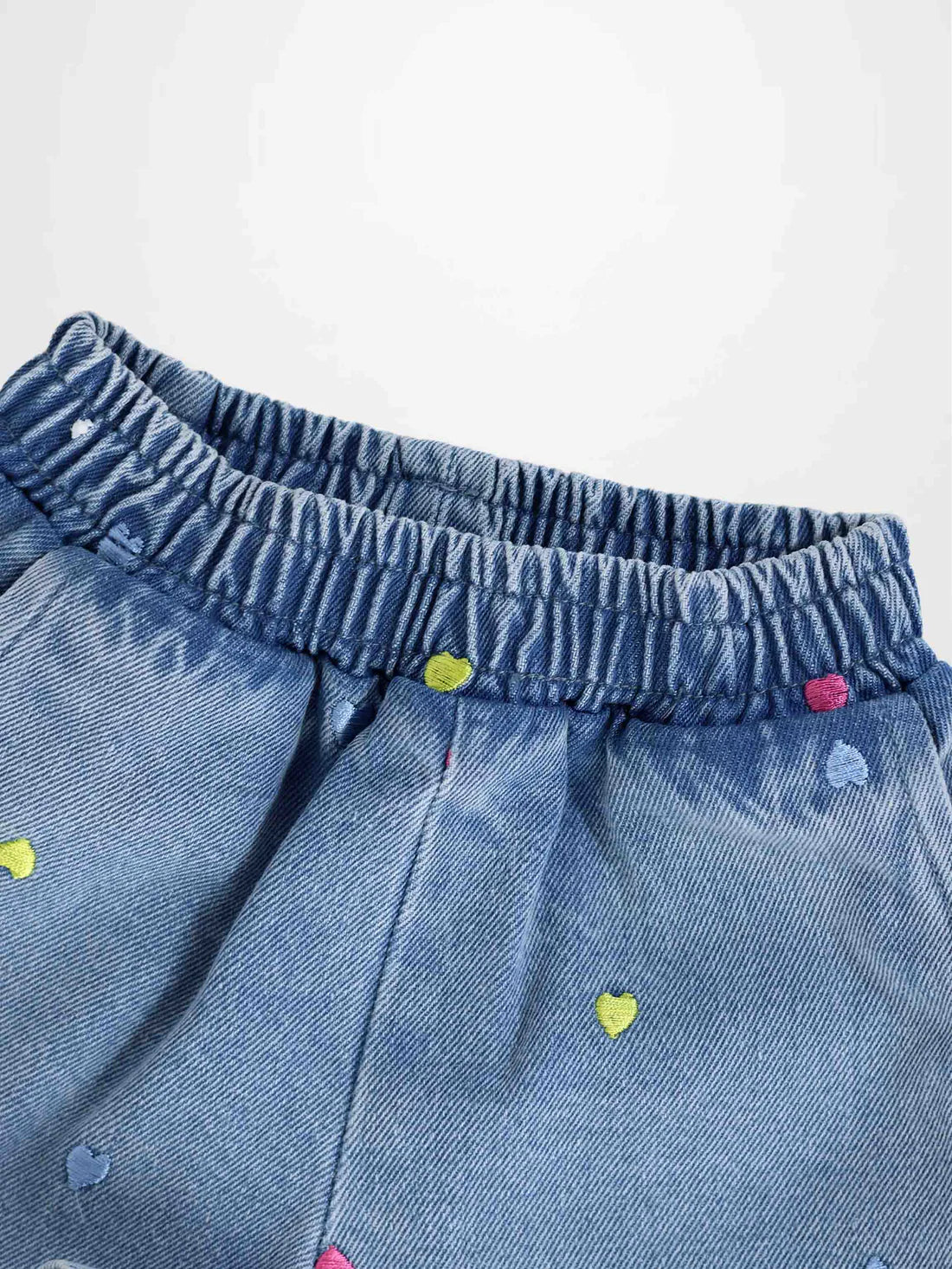 Embroidered Heart Denim Shorts