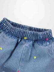 Embroidered Heart Denim Shorts