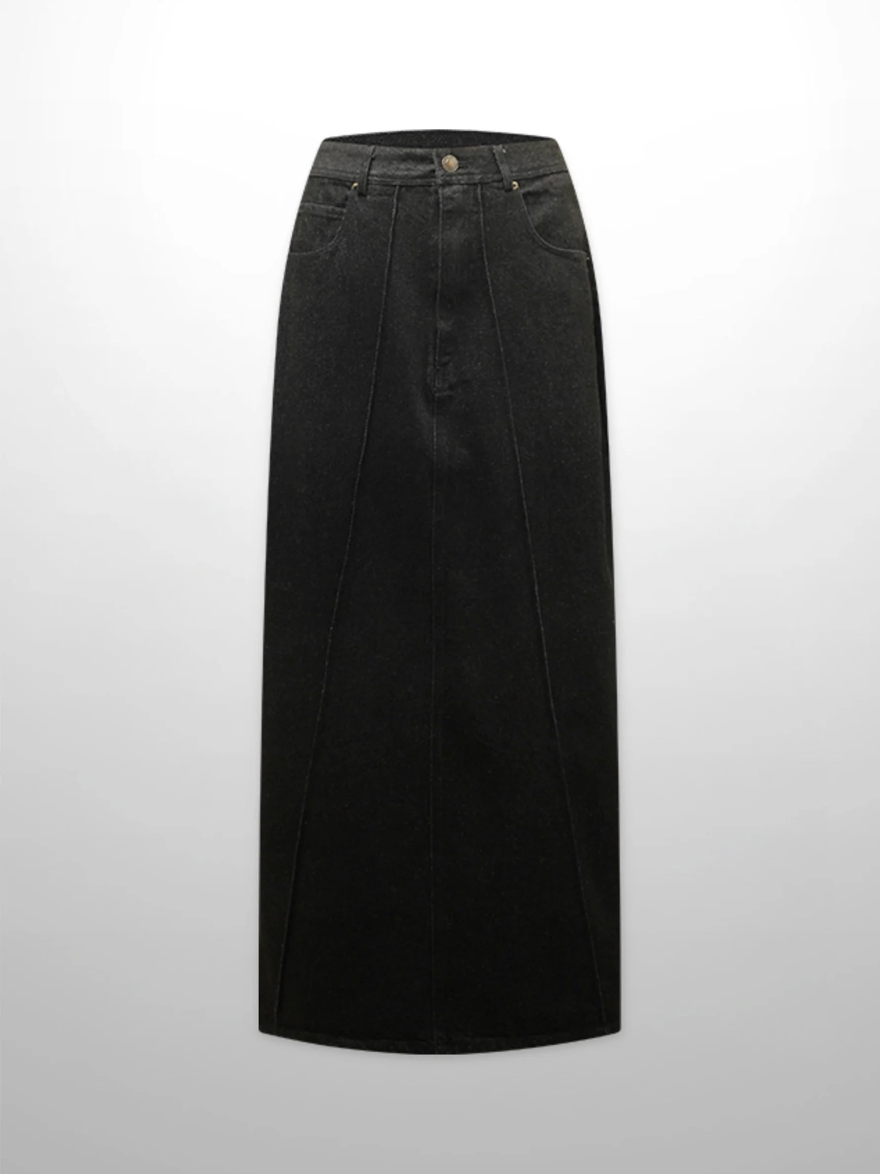 Denim Seamed Skirt-Black Wash