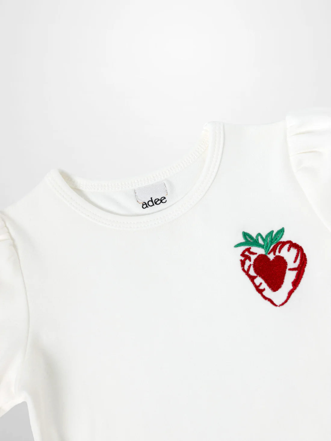 Embroidered Strawberry 3/4 Puff Sleeve T-shirt