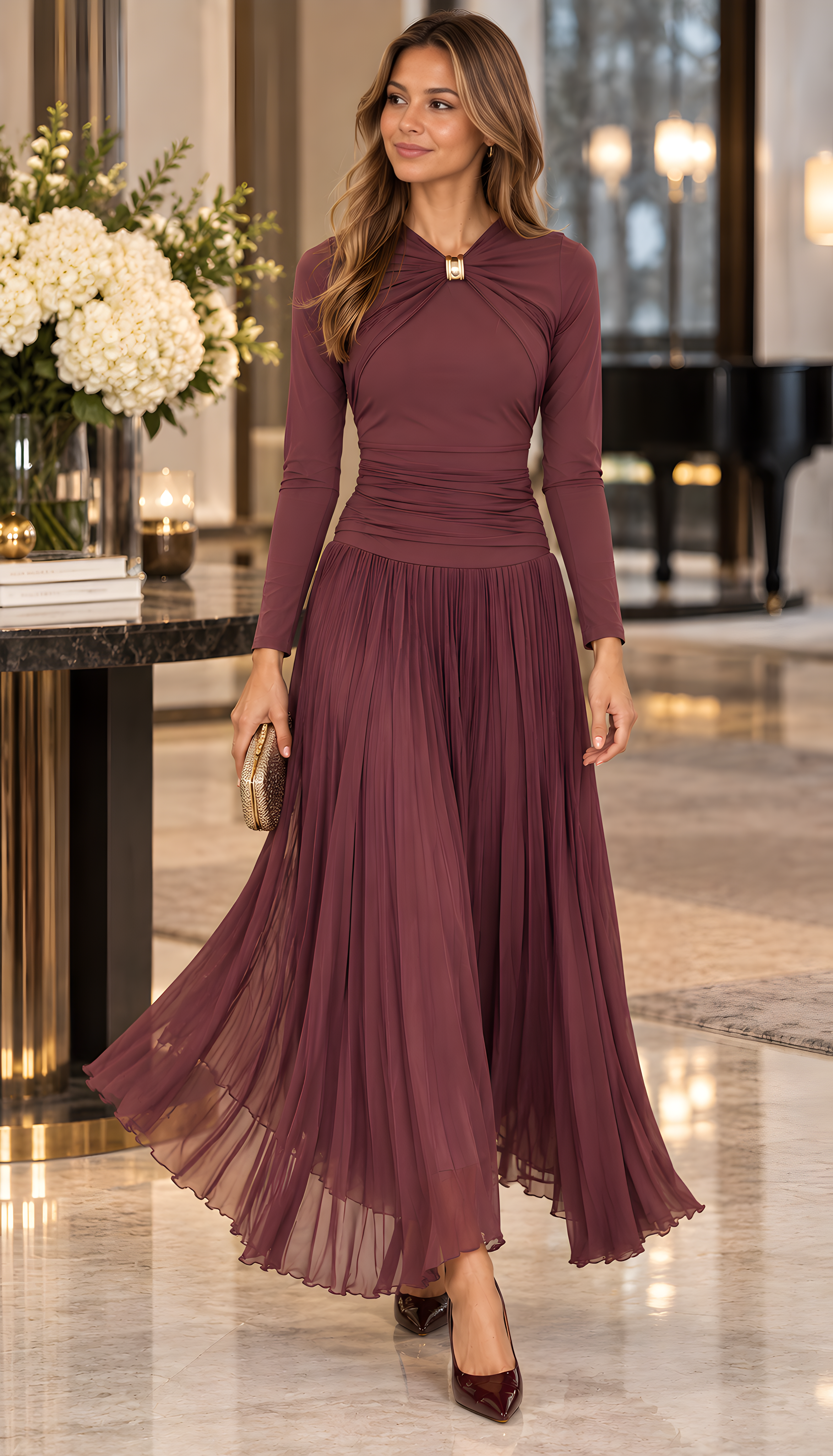 WINE COLORED MESH DRESS (M3)