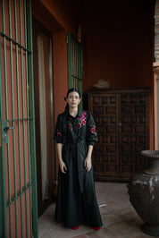 Taffeta Gown with Embroidered Colour Pop Flowers