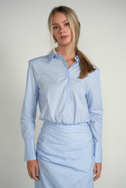 Striped Ruched Dress – Sky Blue