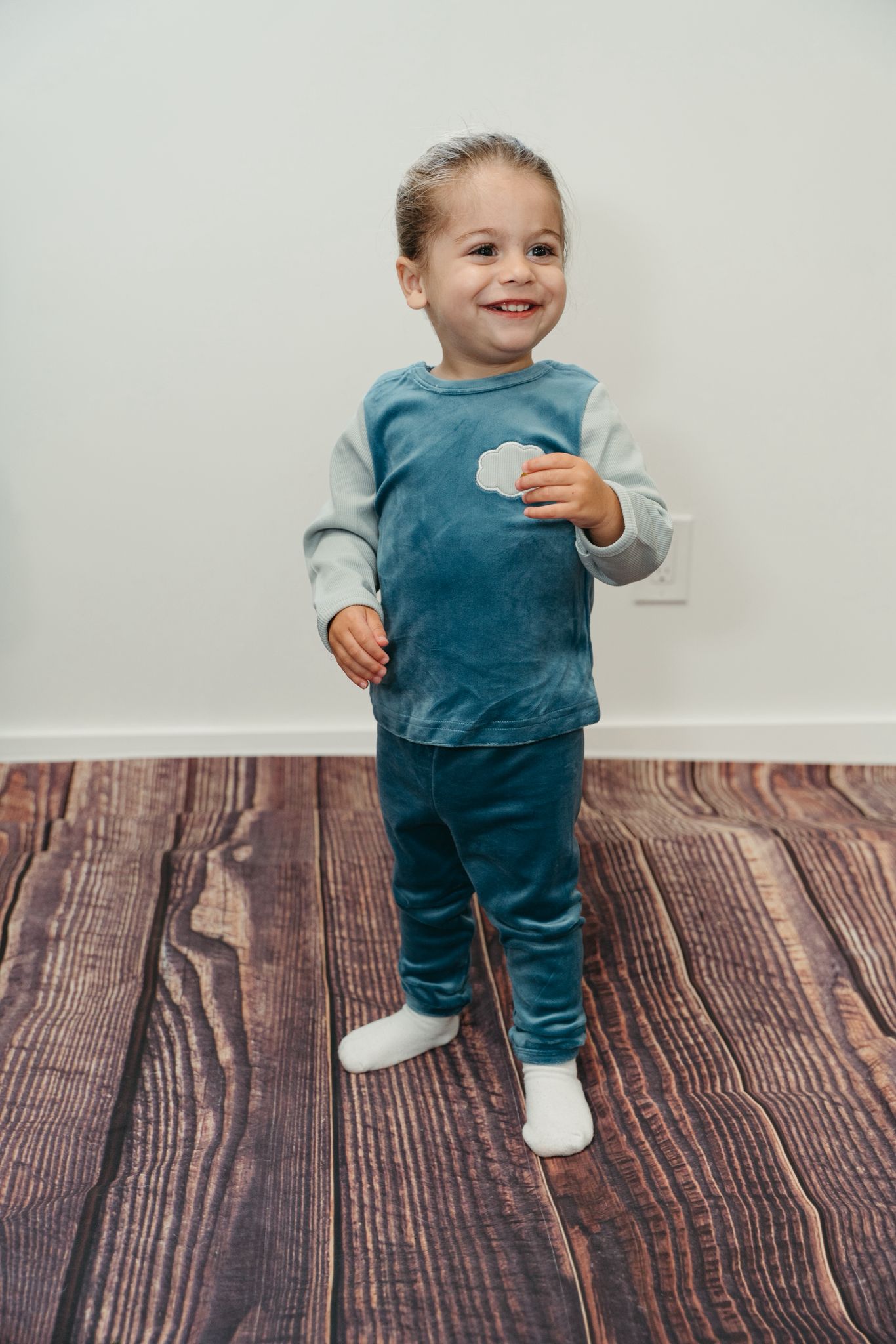 Blue Ribbed Velour Set