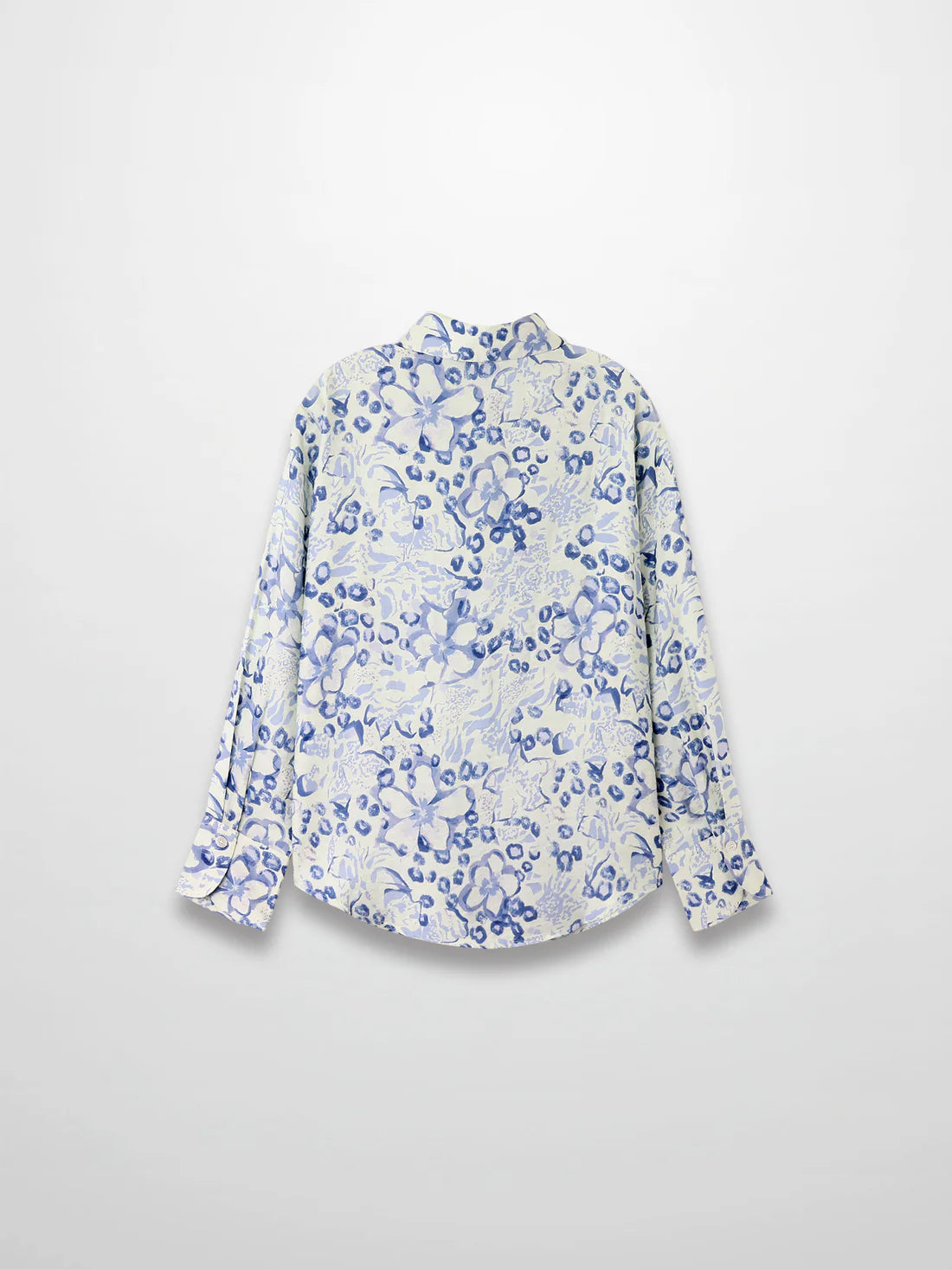 Button Down Collared Blouse-Blue Watercolor