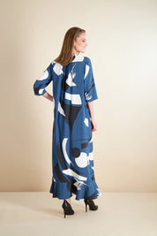 BUTTON FRONT MAXI-ABSTRACT PRINT