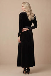 VELVET BELTED MAXI- BLACK