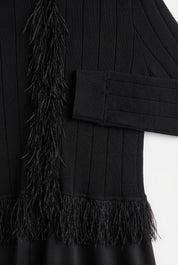 KNIT FRINGE SET-BLACK