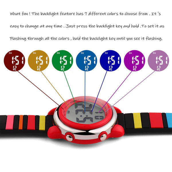 Ovvel Girls Digital Wristwatch with Many Features - Colored Stripes
