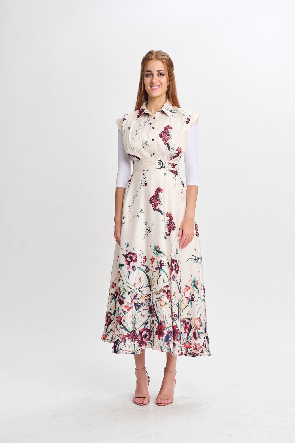 IVORY SATEEN W/ BURGANDY FLORAL PRINT DRESS 334773