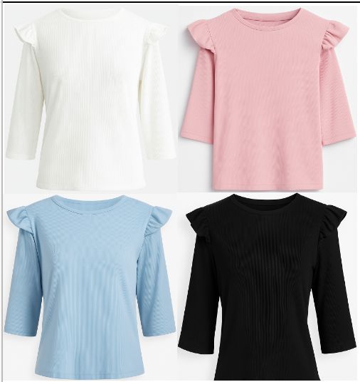 AD-MM Ribbed Puff 3/4 Sleeve Top
