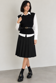 GENUINE LEATHER BELT ON A SHIRT AND KNIT VEST COMBO (D6)