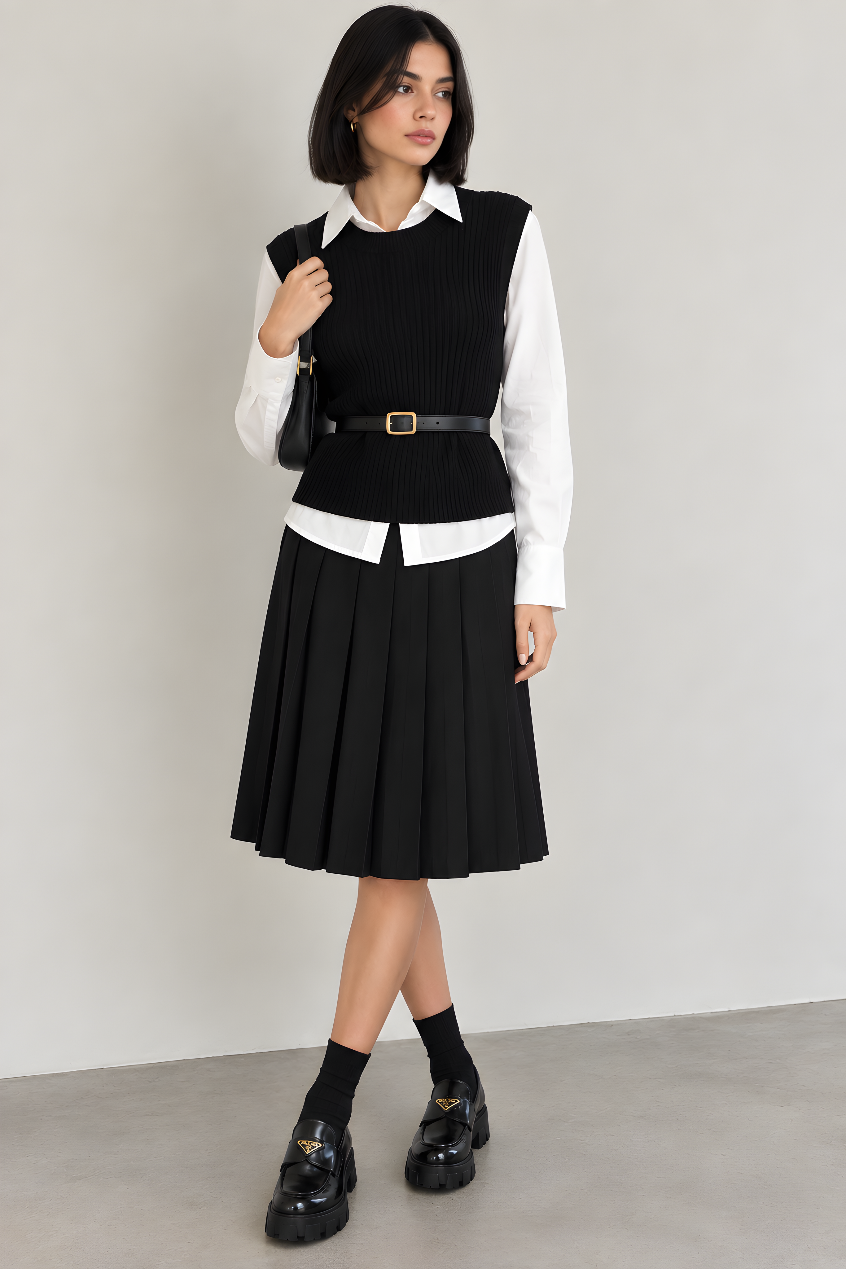 GENUINE LEATHER BELT ON A SHIRT AND KNIT VEST COMBO (D6)