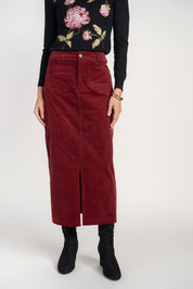 Pocket Midi Skirt- Cherry Lacquer Corduroy