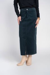 Pocket Midi Skirt- Teal Corduroy