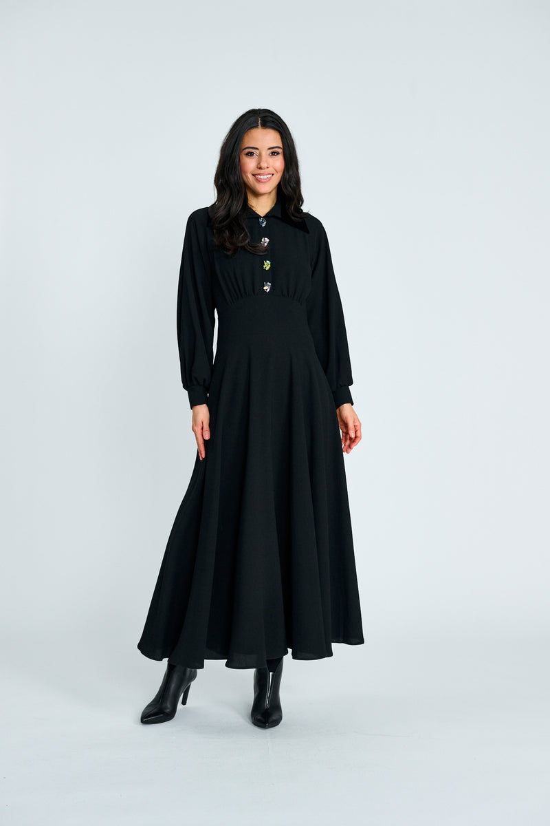 BLACK DRESS WITH JEWELED BUTTONS 445629