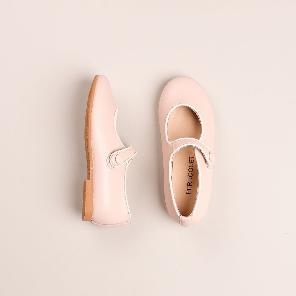 Round front mary jane with contrast piping | Pink/Ivory