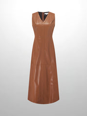 Faux Leather Seamed Jumper-Brown