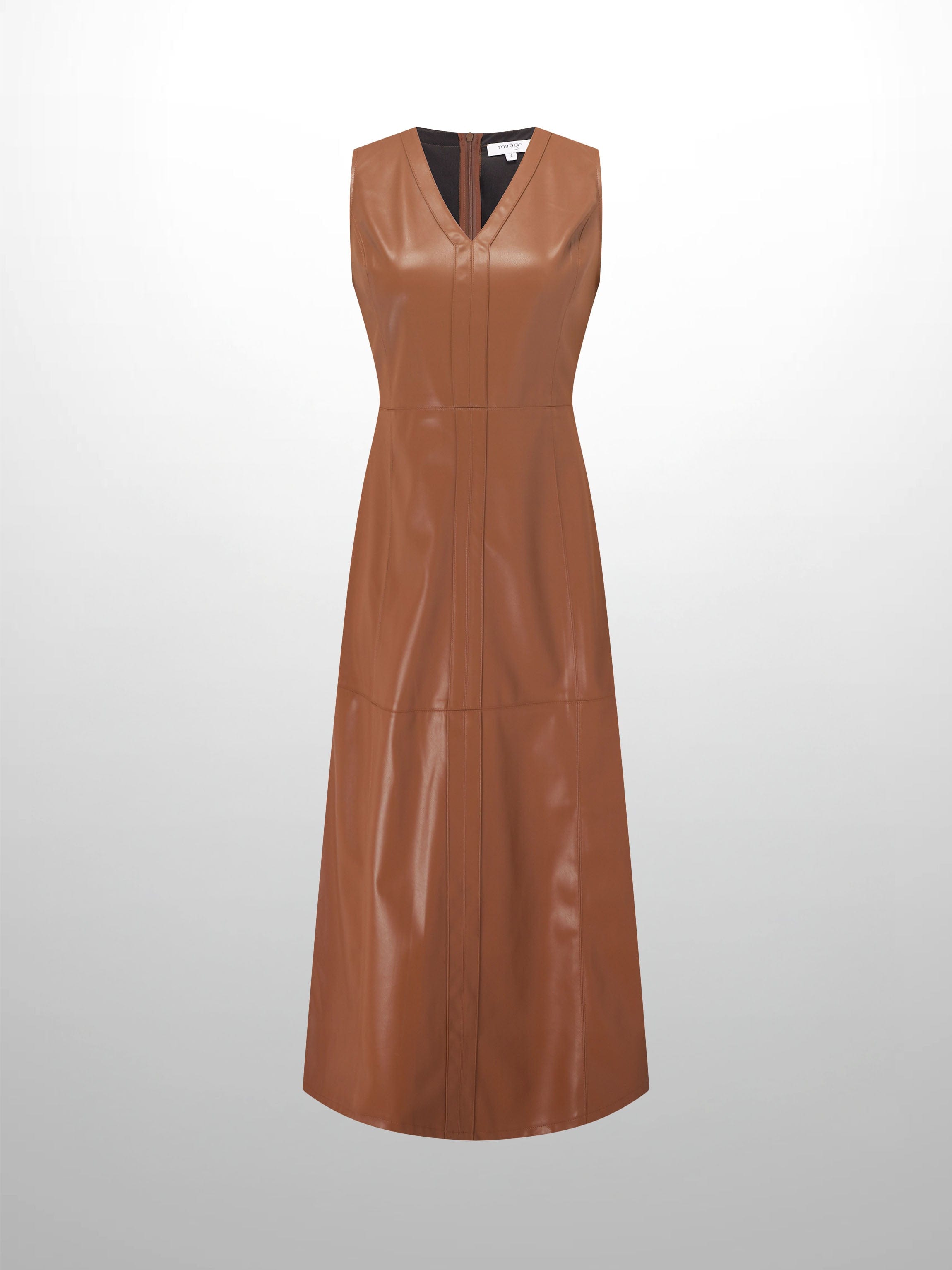 Faux Leather Seamed Jumper-Brown