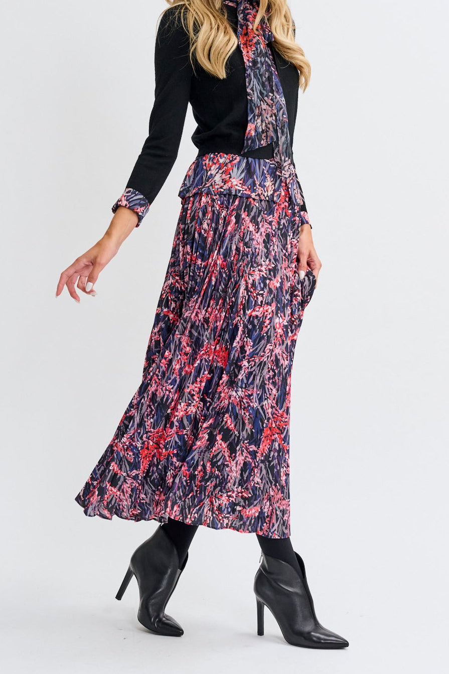 PRINTED PLEATED SKIRT WITH RIBBON WAISTBAND 334368