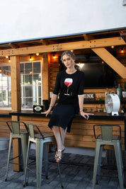 T-Shirt Dress Wine On Black- Long