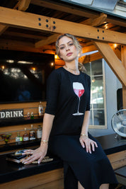 T-Shirt Dress Wine On Black- Long