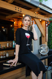 T-Shirt Dress Wine On Black- Long