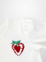 Embroidered Strawberry 3/4 Puff Sleeve T-shirt