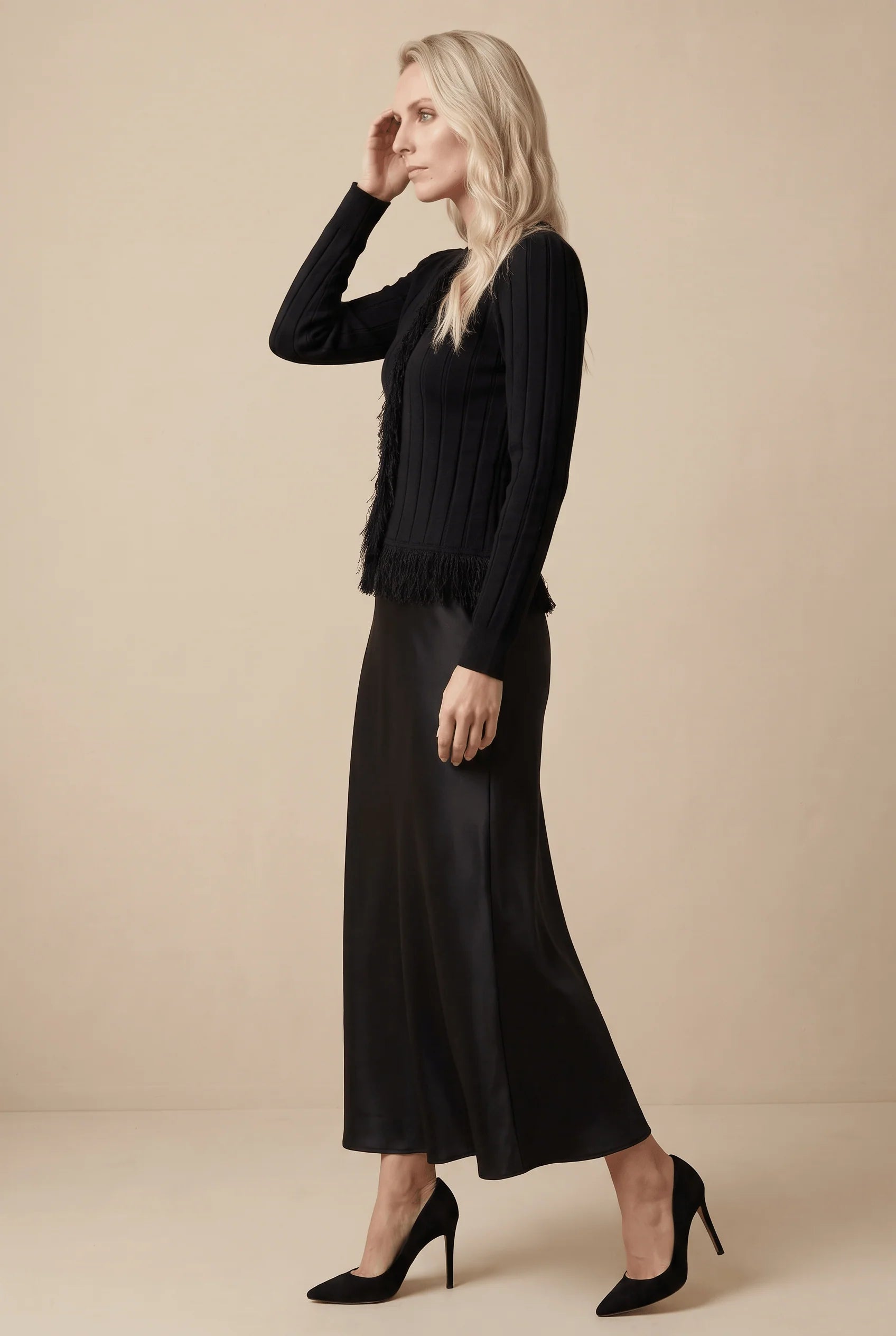 KNIT FRINGE SET-BLACK