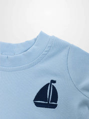 Short Sleeve Emblem Boxy T-Shirt - Light Blue
