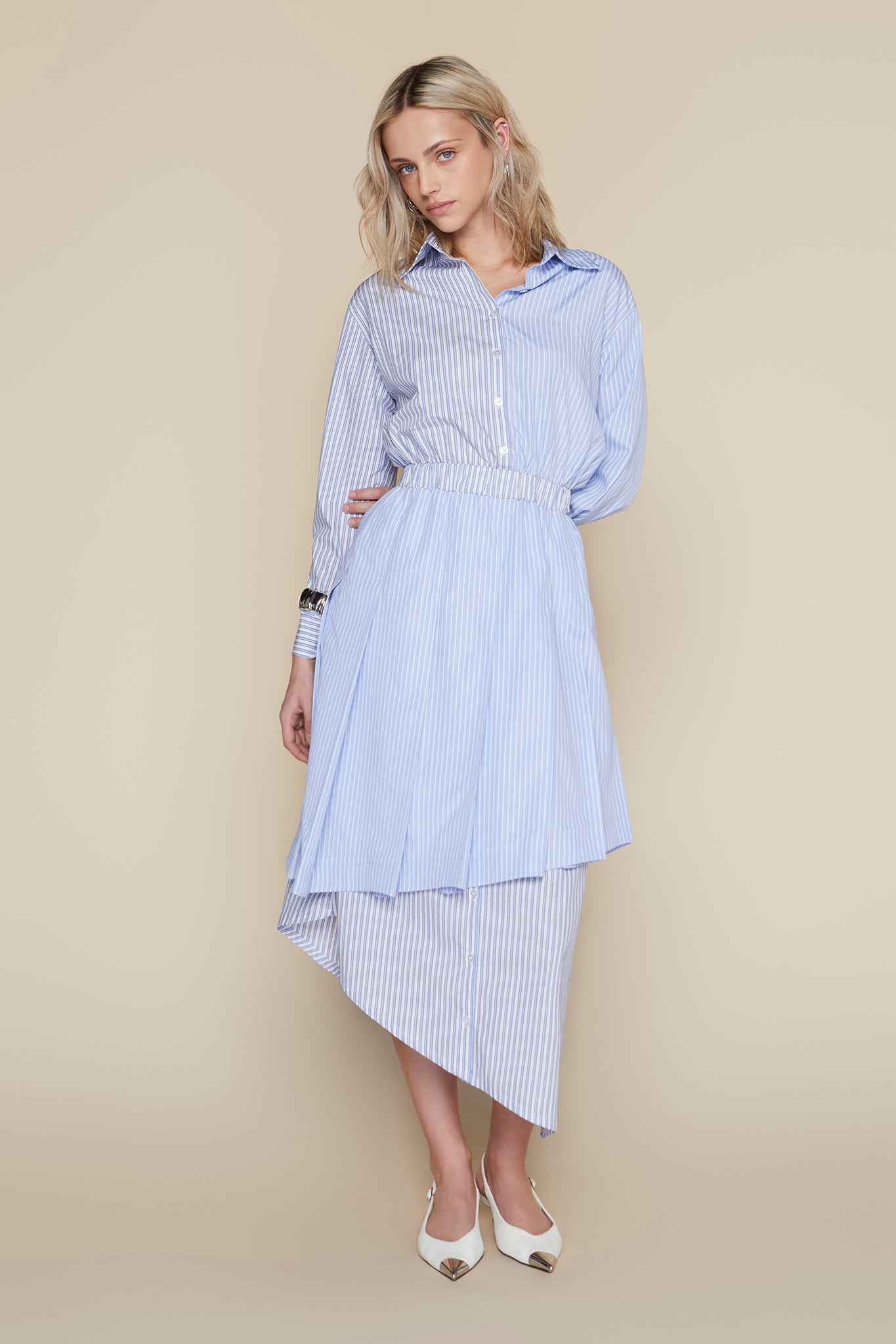 Malta Dress in Blue Pinstripe