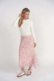 Bias Cut Midi Skirt- Pink Floral Chiffon