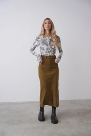 Corduroy Straight Midi Skirt