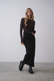 Stretch Denim Skirt With Slit