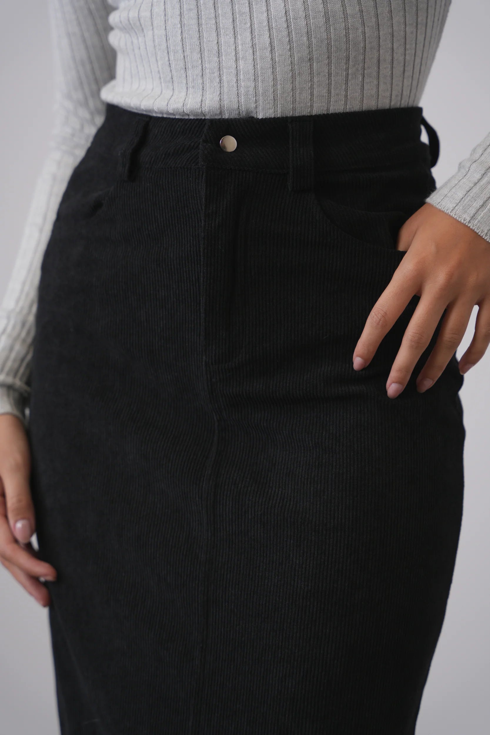 Corduroy Straight Midi Skirt