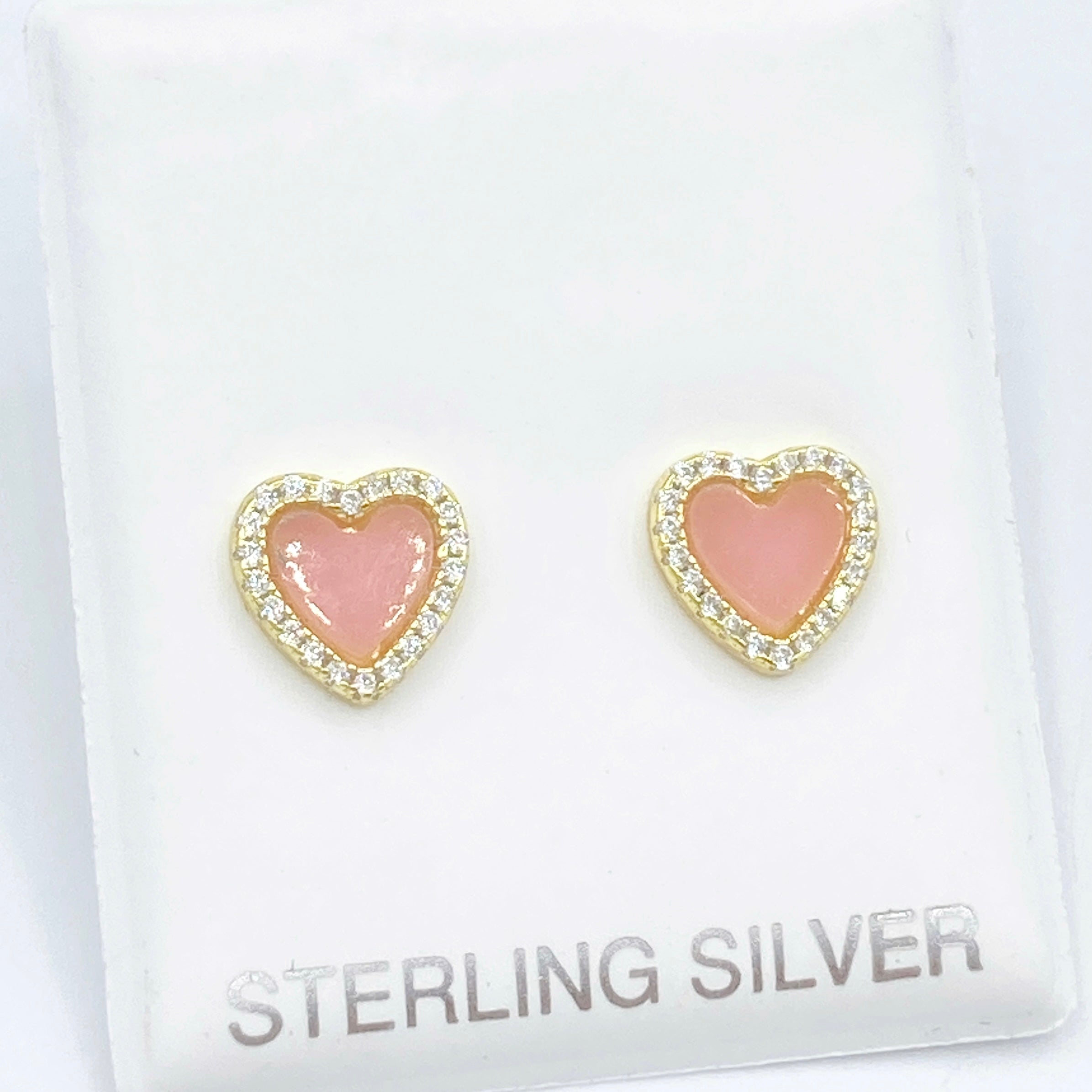 Diamond & Pink Heart Studs