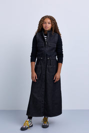 Denim jacket with knitted sleeve