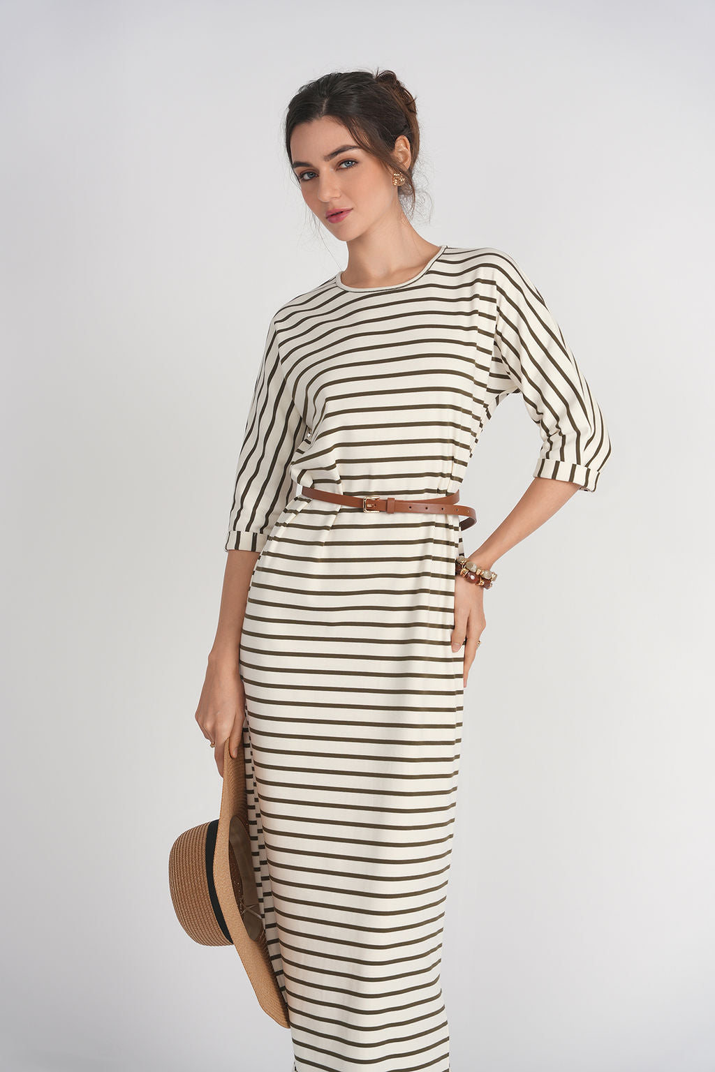 Raglan Sleeve T-shirt Dress- Stripes