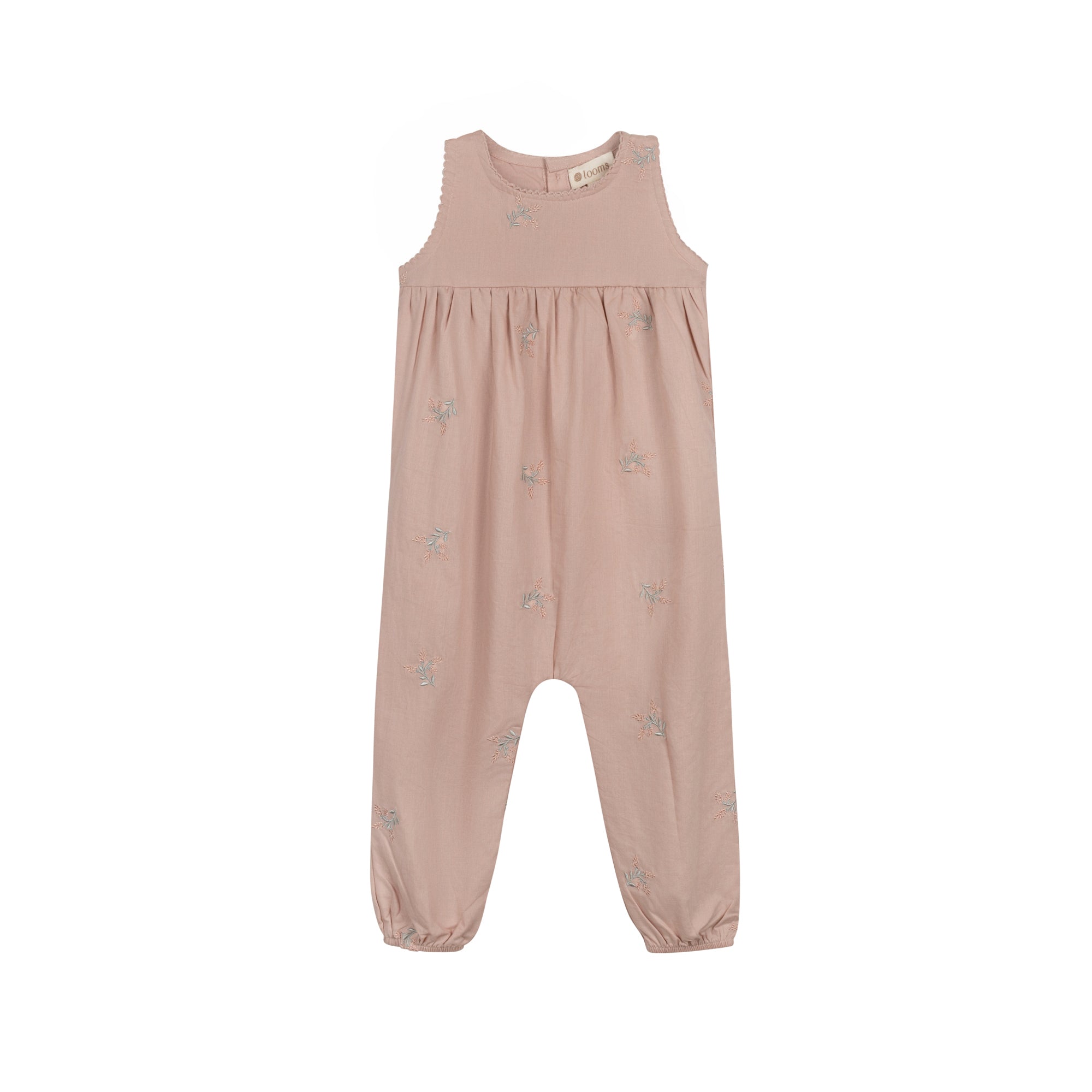 Girls Embroidered Floral Long Romper – Pink – Holland Collection