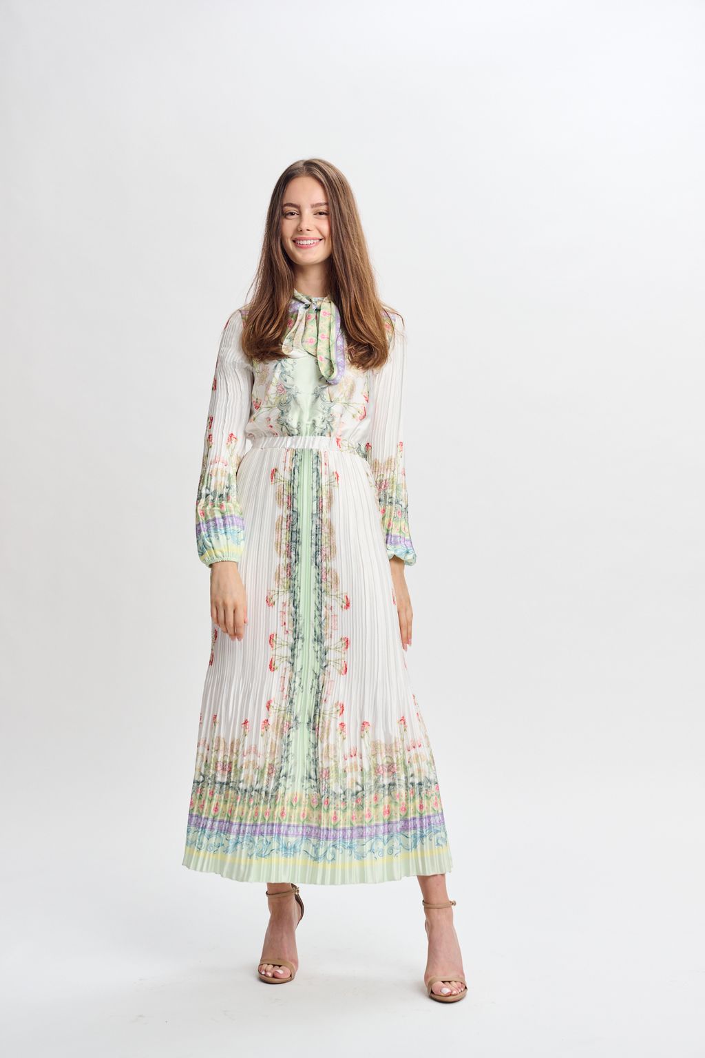 print pleated dress Jean Muir Flower Print Pleated Cotton Dress Moore Vintage Archive