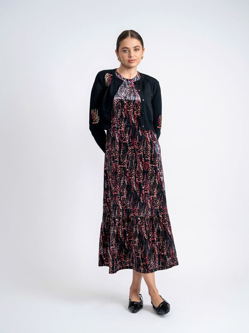 Teen Midi Length Jumper Set With Printed Knit Crop Cardigan