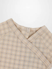Oatmeal Grid Stretchy - Blue