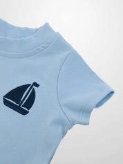 Short Sleeve Emblem Boxy T-Shirt - Light Blue