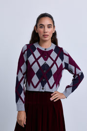 Diamond Design  Knitted Button Front Cardigan