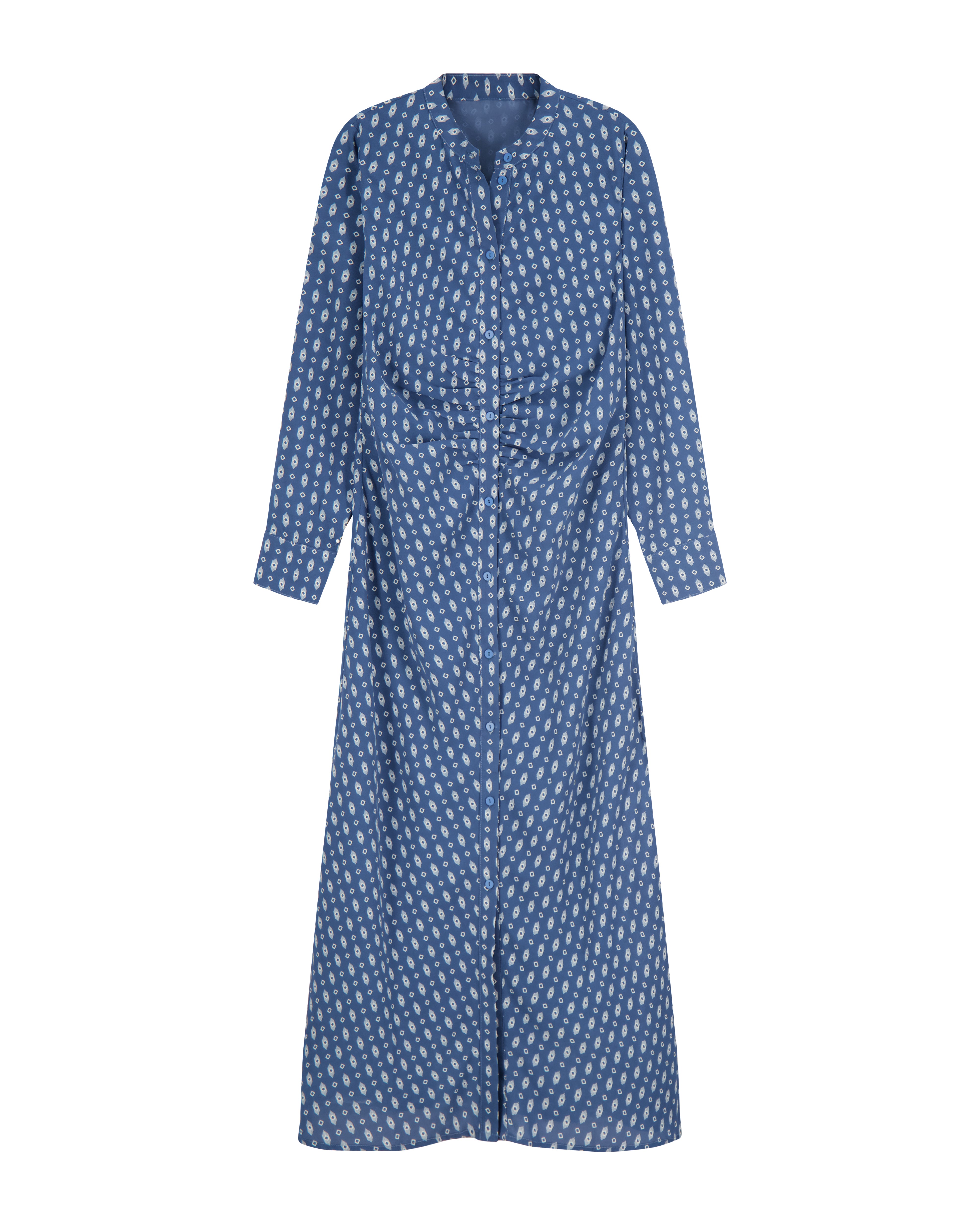 Bliss Ruched Shirt Dress Light Blue Geo