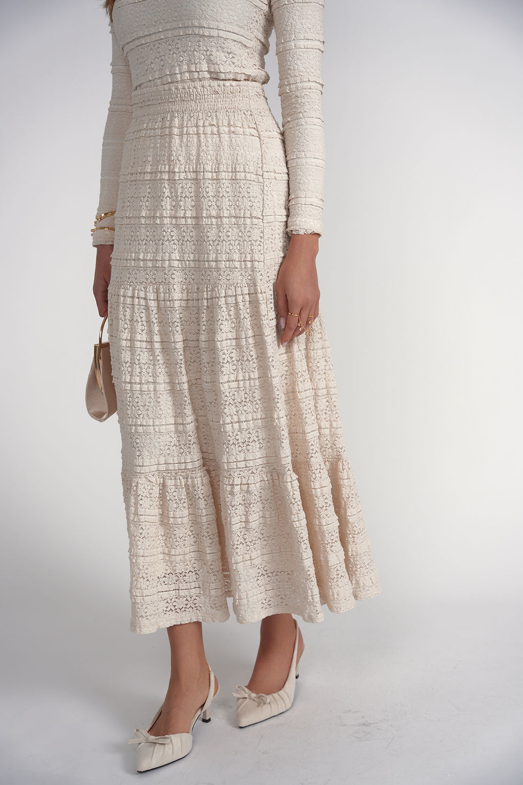 Lace Maxi Skirt- Cream