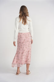 Bias Cut Midi Skirt- Pink Floral Chiffon
