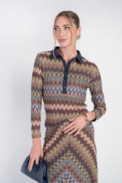 Chevron Polo Top- Autumn Mix