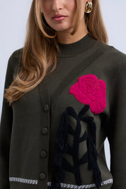 Knit Top with Colour Pop Falling Flower and contrast Cuffs