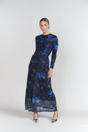 Ruched Front Skirt- Midnight Bloom